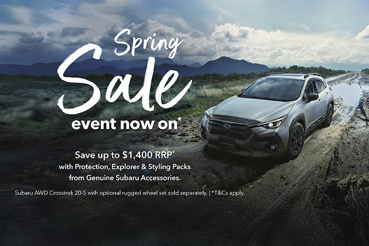Get adventure ready this spring and save up to $1,400 RRP* on Protection, Explorer & Styling Packs, for a limited time only, across the Subaru range.